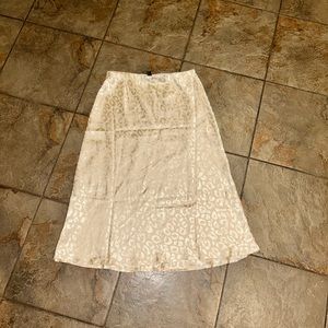 Francesca’s Animal Print Satin Midi Skirt, Cream Color, Size Small